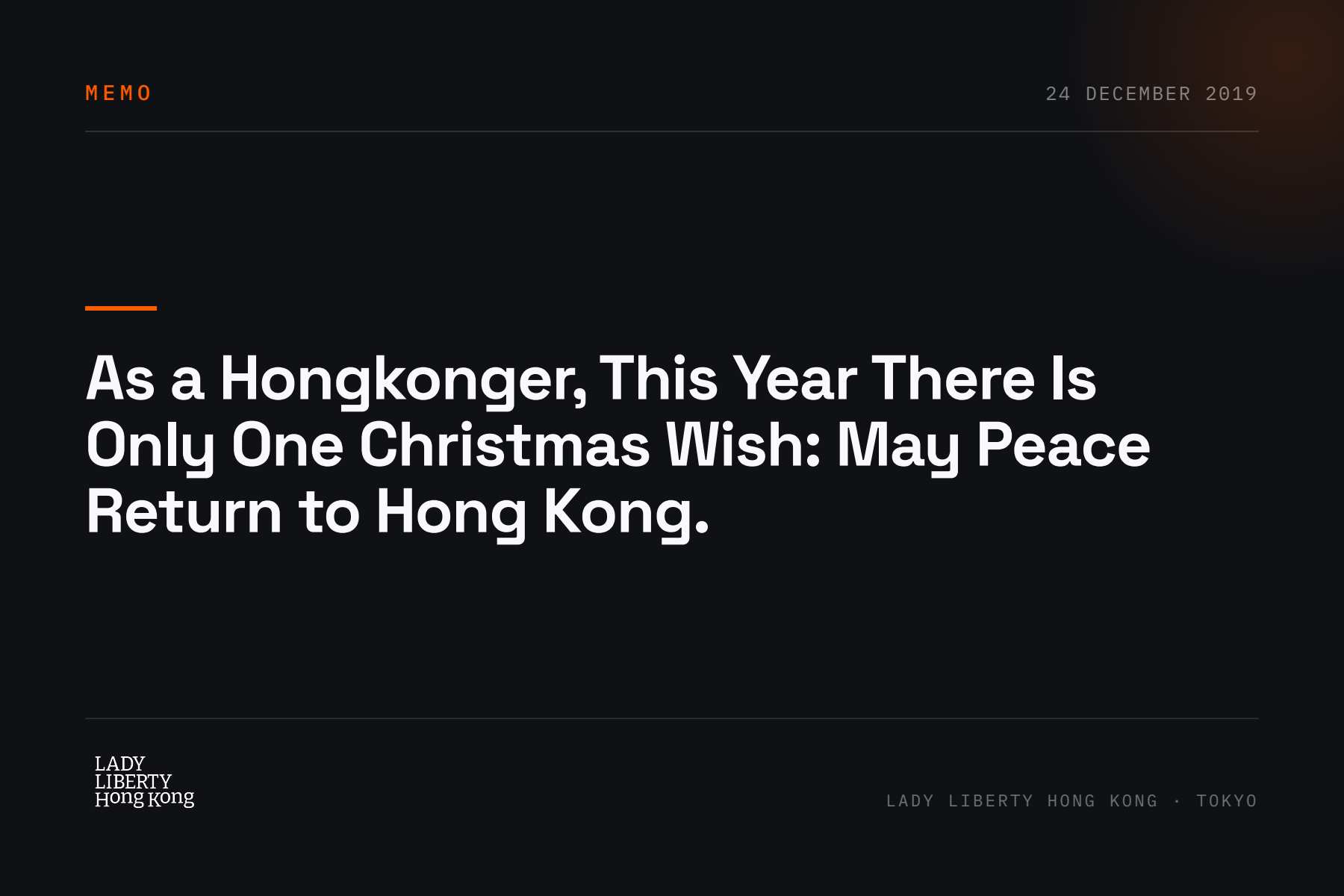 As a Hongkonger, This Year There Is Only One Christmas Wish: May Peace Return to Hong Kong.